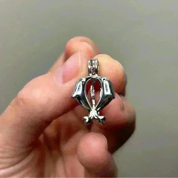 Double Dolphin Pearl or Gem Locket Pendant - Picture 2 of 5